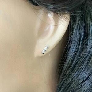 8mm Bar Shaped 925 Sterling Silver Crystal Stud Earrings NWT